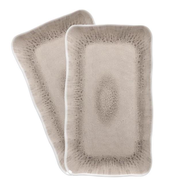 ZAROCRUS Vintage Melamine Serving Platters, Set of 2, 17'' x 10'' 100% Melamine And BPA Free Farmhouse Large Melamine Serving Trays. Warm Gray