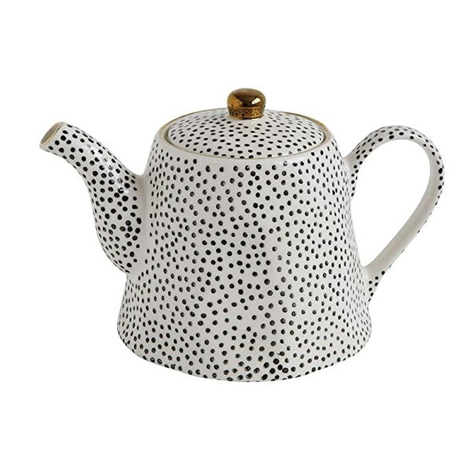 Creative Co-Op White Stoneware Black Speckles & Gold Electroplating Teapot