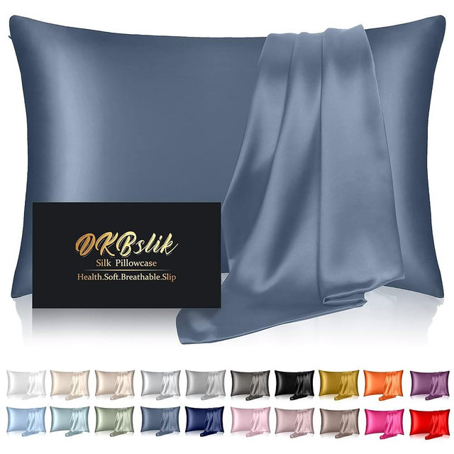 Silk Pillowcase for Hair and Skin, Mulberry Silk Pillow Cases Queen Size, Soft Anti Acne Cooling Sleep Both Sides Natural Silk Satin Pillowcases with Hidden Zipper, Gifts for Women Men, Ash Blue