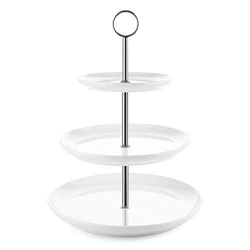 Krockery Tiered Serving Stand, White Cupcake Stand, Dessert Stand, 3 Tier Serving Tray - Porcelain Tiered Tray for Parties