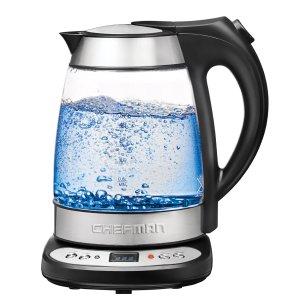 Chefman Electric Glass Digital Tea Kettle with FREE Tea Infuser, Built-In Precision Temperature Control Panel Base & Keep Warm Function, 1.7 Liter/1.8 Quart - RJ11-17-GP