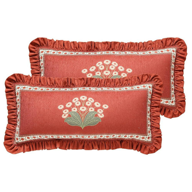 bilin gaier Vintage Rectangle Throw Pillow Covers Pack of 2,Red Cozy Velvet with Leaves and Floral Pattern Pillowcases,Decor Longer Lumbar Pillows Cushion Covers for Living Room Couch Sofa Bed,12"x28"