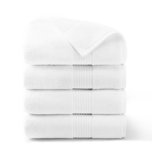 TOWN & COUNTRY EVERYDAY 4-Piece Solid Dobby Border Bath Towel Set, 30x58-Inch, 100% Cotton, Plush & Absorbent 650GSM, White