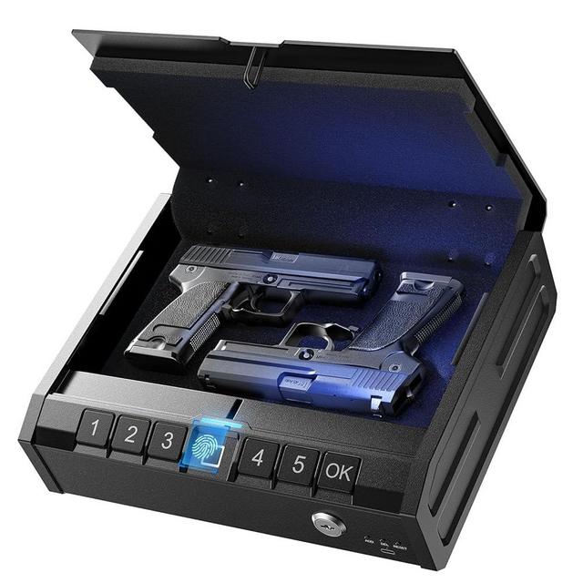 ONNAIS Biometric Gun Safe for Pistols,Handgun, Quick-Access Firearm Safety Device with Fingerprint Lock or Key Pad, Gun Lock Box for Home Bedside Nightstand Car