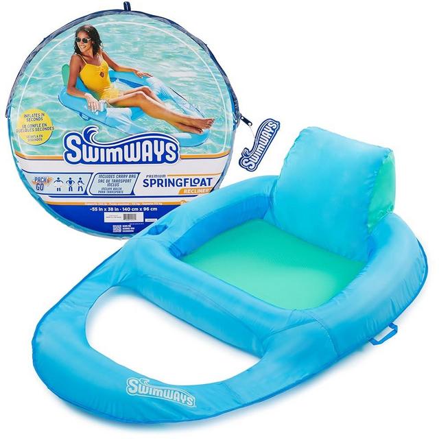 SwimWays Spring Float Premium Recliner Pool Lounger with Hyper-Flate Valve, Inflatable Pool Float, Blue