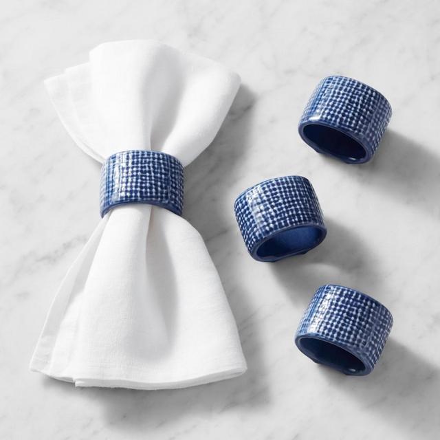 Woven Ceramic Napkin Rings, Set of 4, Blue