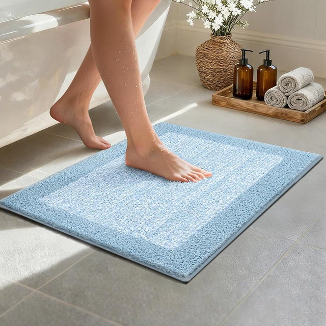 simpWalnut Bathroom Rugs 24x17 Non Slip Washable, Light Blue Bath Mat for Bathroom Floor Tub, Soft Absorbent Quick Dry Mats for Shower, Bathtub,Home Decor