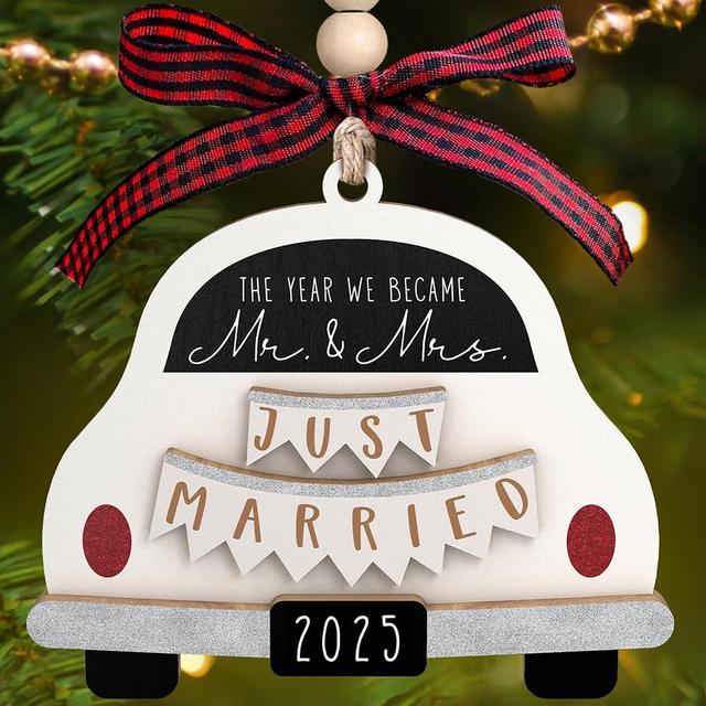 Wedding Gifts - Mr and Mrs Gifts - Wedding Gifts for Couples 2025, Wedding Gifts for Couple, Wedding Gifts for Bride - First Christmas Married Ornament 2025 - Bridal Shower Gifts - Wood Ornament