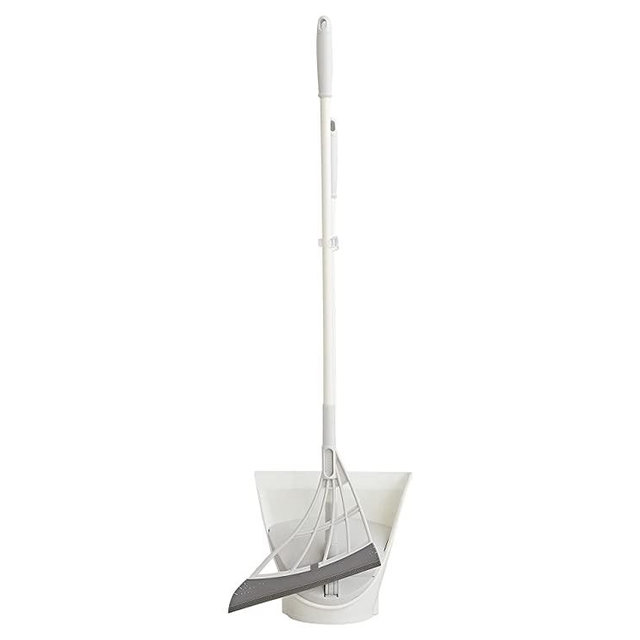 Broombi & Dustpan Set - Mulitfunctional Silicone Broom & Squeegee for Indoor Cleaning - Sweeps Glass, Dust, Removes Pet Hair, Liquids - Smooth Floors, Rugs, Windows - One-Click Smart Dustpan (Grey)