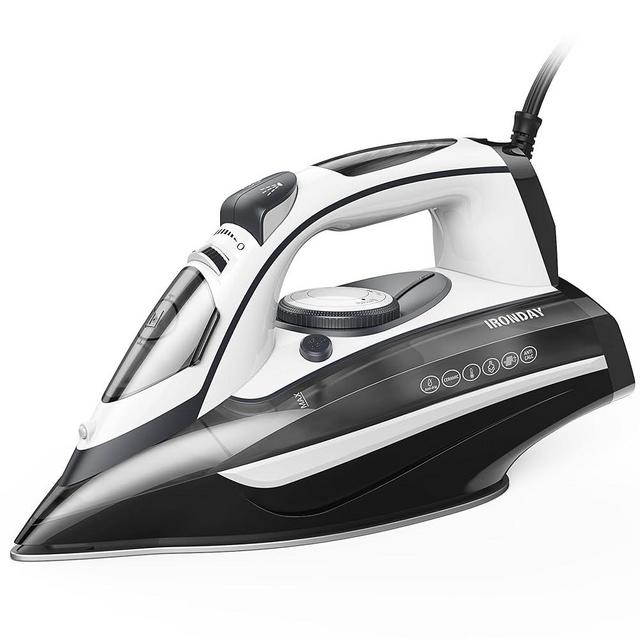 1700W Steam Iron for Clothes, Ceramic Coating Soleplate, Iron with Adjustable Thermostat Dial, Rapid Heating, 3-Way Auto-Off, Self-Cleaning, 14.07oz Water Tank Ironing Clothes for Home, Grey