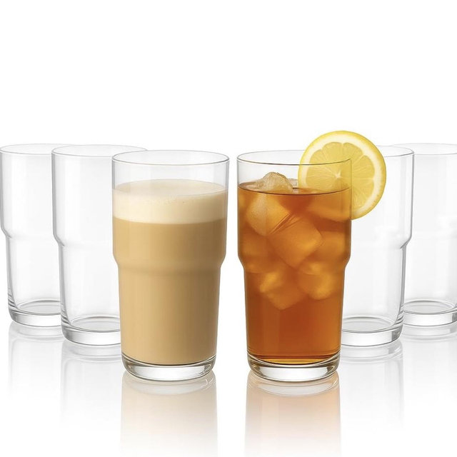 LEMONSODA Stackable Iced Coffee Glasses Set of 6, 48-15 and 21oz Drinking Glasses for Lattes, Tea, Coffee, and Water (21oz, Set of 6)