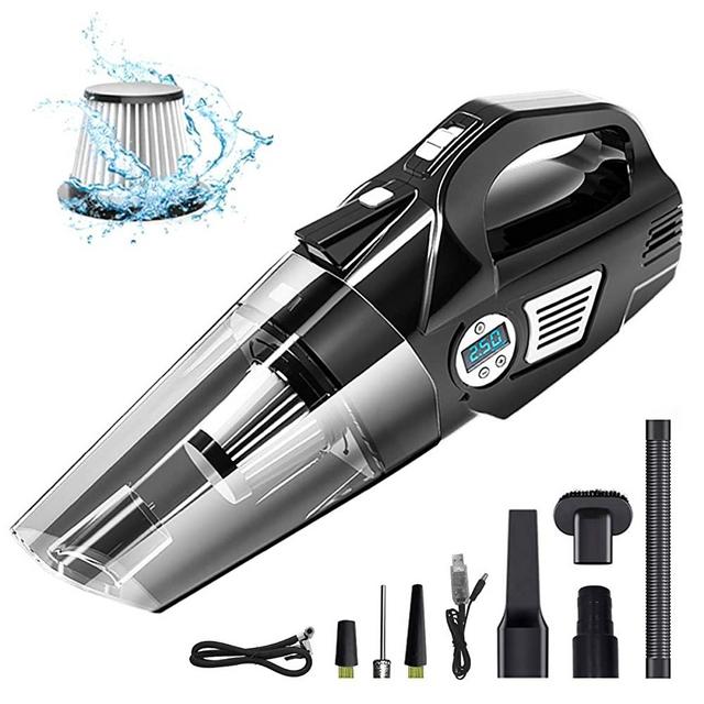 helloleiboo Car Vacuum 4 in 1 Handheld Cordless Air Compressor Pump 6000Pa Rechargeable Vacuum Cleaner with LED Light