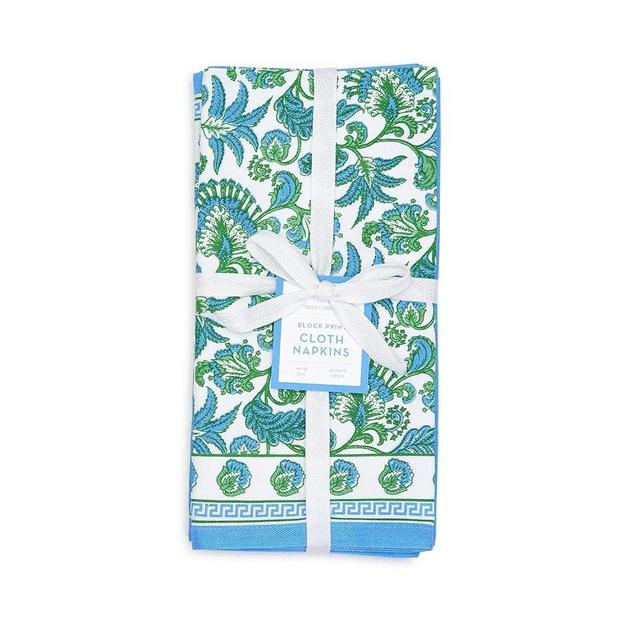 Two's Company Hampton Set of 4 Block Print Cloth Napkins - Cotton
