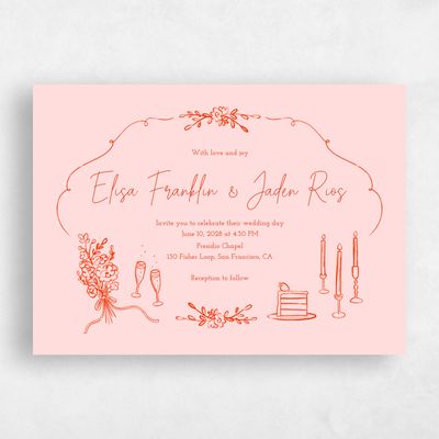 Tomato, Pink Wedding Invitation - Finley Landscape