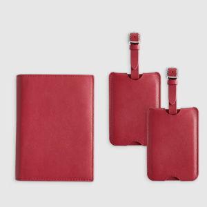 Nappa Leather RFID Blocking Passport Holder & Luggage Tags Set in Cherry Red
