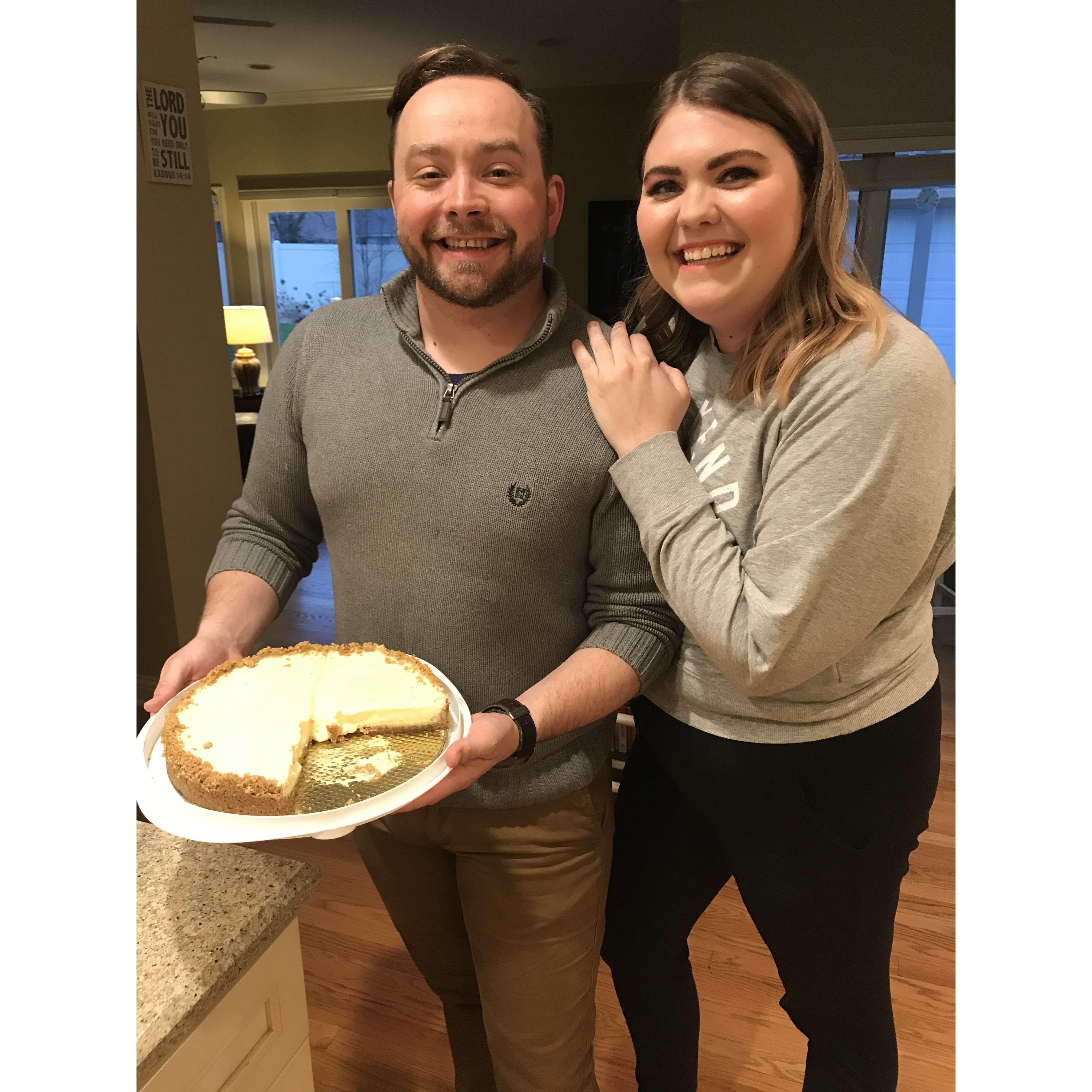 Easter 2020. Jay made cheesecake for the first time ever, and was such a big hit, Abby's mom still asks for cheesecake at nearly every family gathering. It's also the first photo Abby posted publicly!