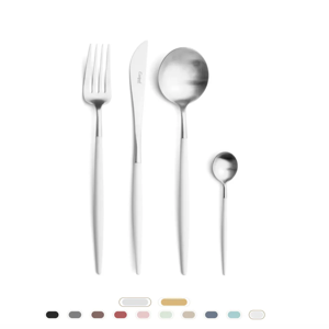 Goa Cutlery Set, 24 Pieces in matte finish, white handle