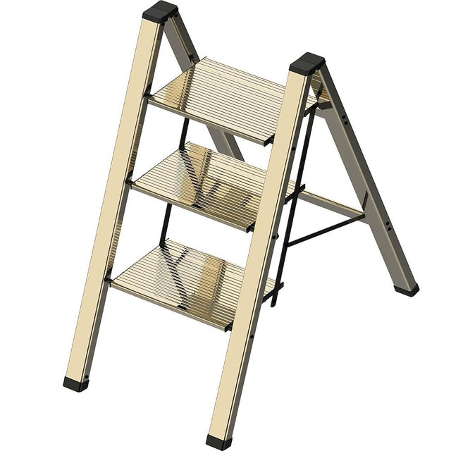 3 Step Lightweight Folding Ladder for Home, 330lbs Aluminum Step Ladder Anti-Slip for Kitchen, Step Stool Foldable Adults for Closet, 330lbs - Champagne Gold