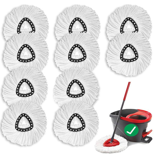 10 PCS Spin Mop Replacement Head,100% Microfiber Mop Heads Replacements with Triangle Spin Mop Head, 360 Degree Round Spin Mop Replacement Head for Easy House Cleaning Floor Mopping
