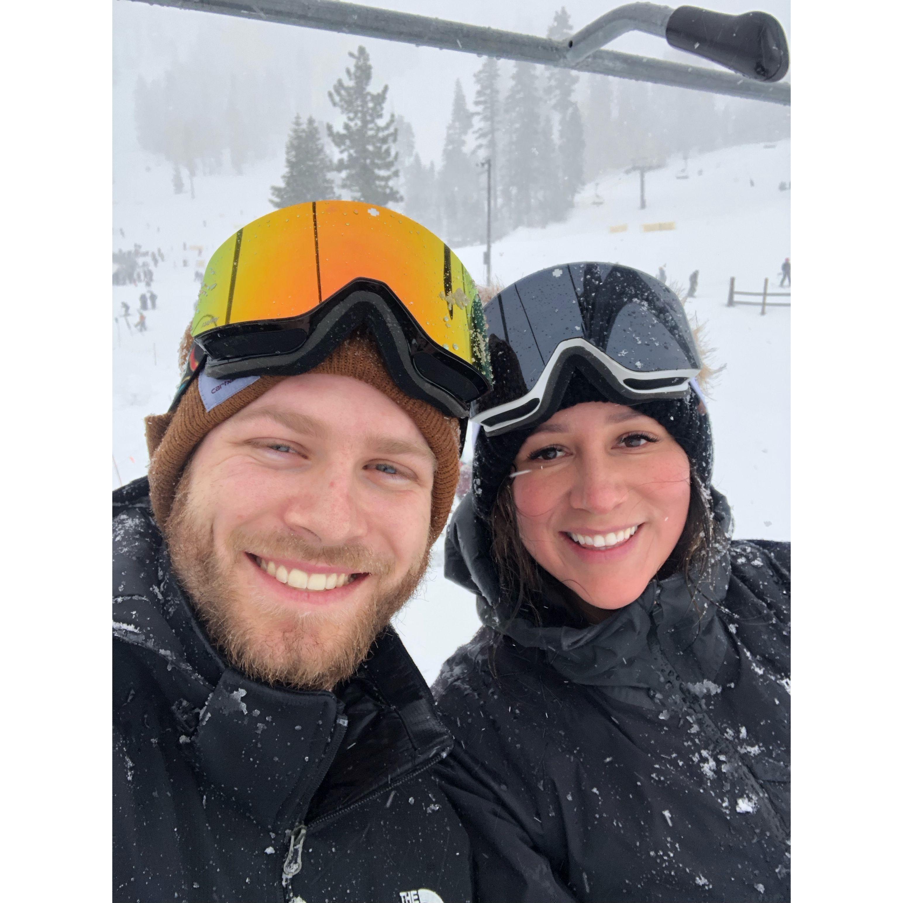 Our first trip to tahoe- Alex learning to snowboard
