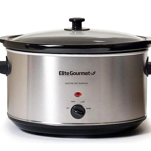 Elite Gourmet Stainless Steel Slow Cooker, Dishwasher-Safe with Tempered Glass Lid, Cool-Touch Handles, Removable Stoneware Pot, 8.5 Quart,MST-900V