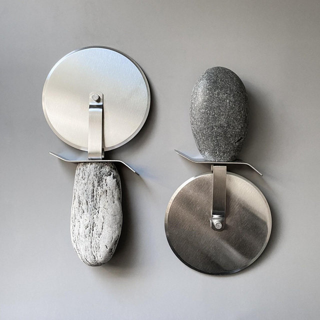 Handcrafted Stone Pizza Cutter: Stainless Steel Blade, Unique Kitchen Tool