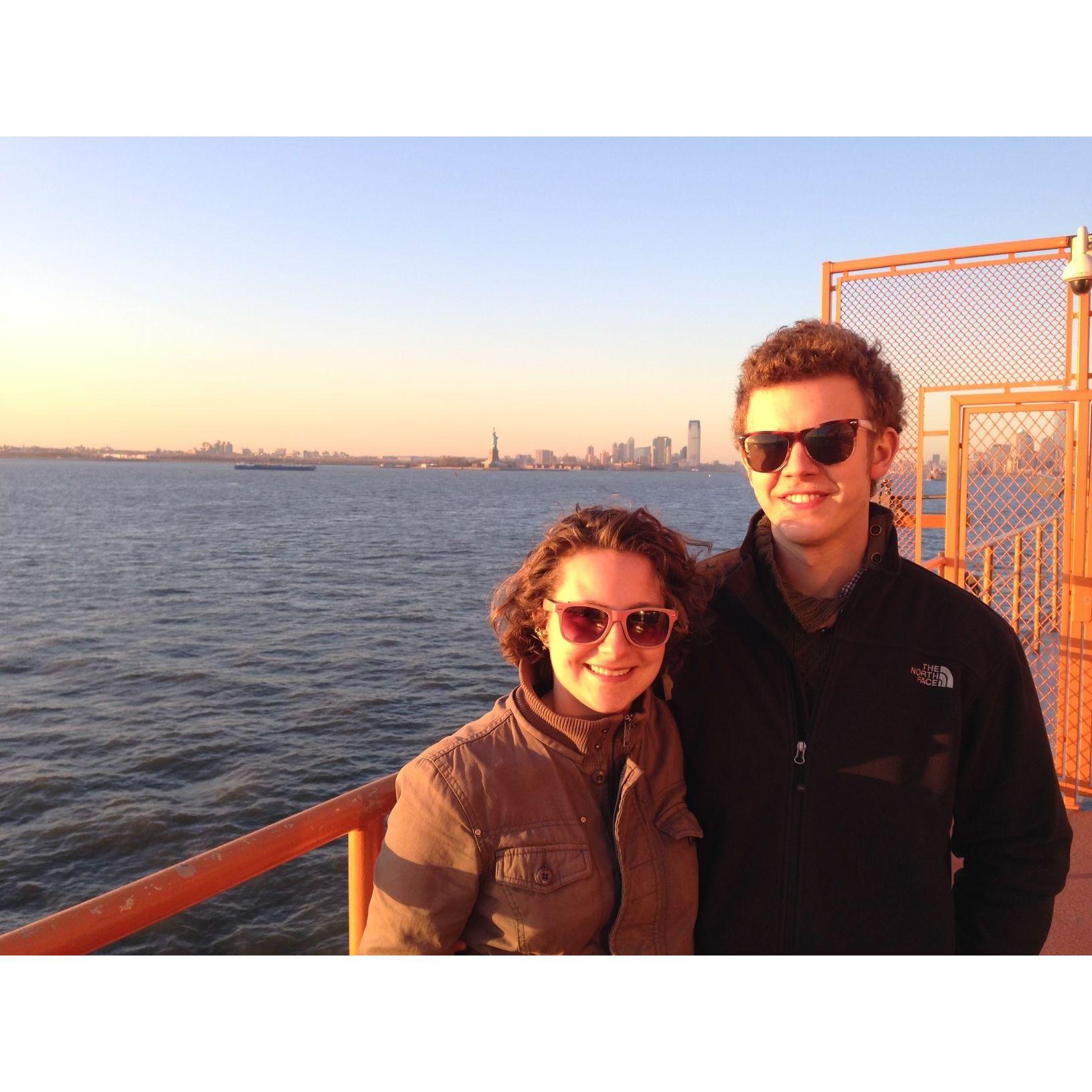 Aboard the Staten Island Ferry on Matt's first trip to NYC