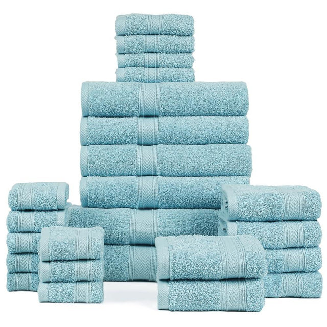 HILLFAIR Bathoom Towel Set of 24 Pieces, 2 Bath Sheets, 4 Bath Towels, 6 Hand Towels, 4 Fingertip Towels, 8 Washclothes, Quick Drying, High Absorbent Towel Set for Bathroom: Ocean Blue