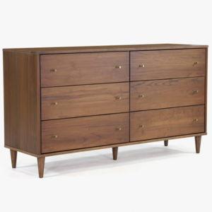 Mid Century 6-Drawer Dresser - Brushed Walnut