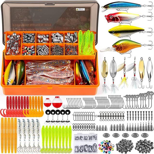 PLUSINNO Fishing Lures for 12 Rigs, Fishing Tackle Box with Tackle Included Crankbaits, Spoon, Hooks, Weights and More Fishing Accessories, 353 Pcs Fishing Lure Baits Gear Kit for Freshwater Bass