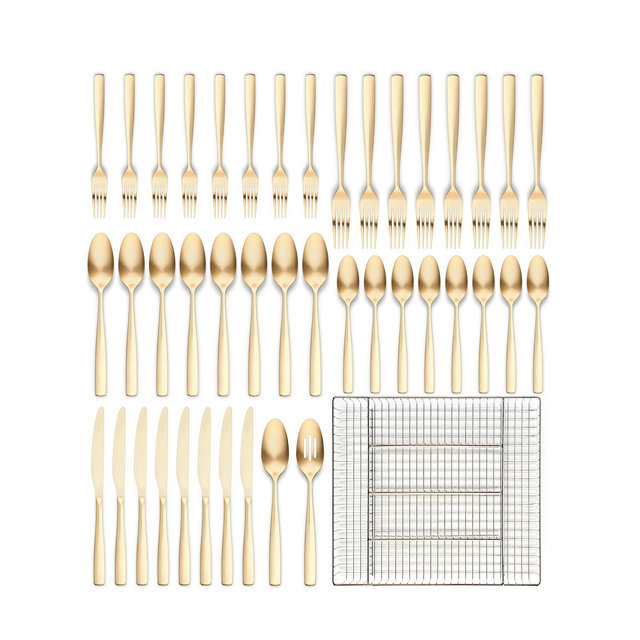 Ornative Kaede 42-Pc. Flatware Set with Wire Caddy, Service for 8