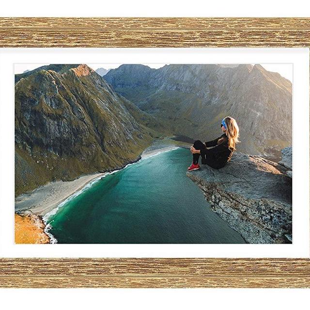 Golden State Art, Wooden Picture Frame - 13" x 19" Frame for 11" x 17" Photo Display, Distressed Gold