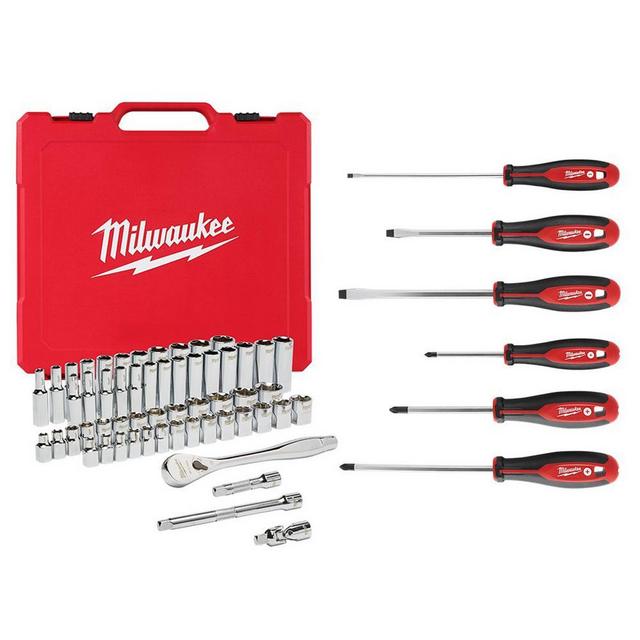 3/8 in. Drive SAE/Metric Ratchet and Socket Mechanics Tool Set (56 piece) & Screwdriver Set (6 piece)