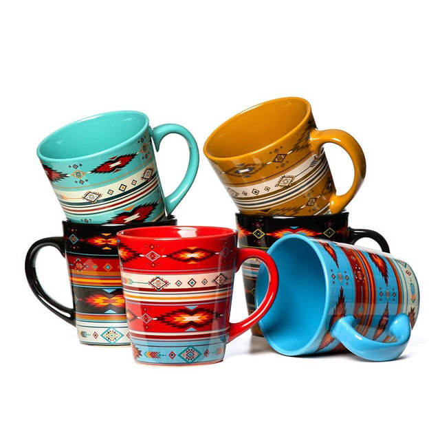 NU TRENDZ Ceramic Coffee Cups, 6 Pack Restaurant Porcelain Coffee Mug Large, 12 Ounces Big Handle Tea Cup Black, Microwave and Dishwasher Safe