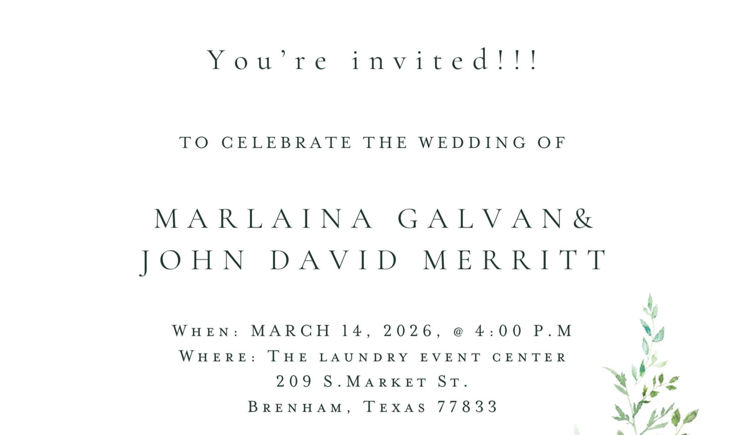 The Wedding Website of Marlaina Galvan and John David Merritt