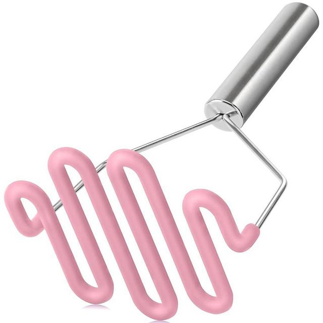 Urbanstrive Non-Scratch Silicone Potato Masher Kitchen Tool, Potatoes Masher Potato Masher Stainless Steel Wrapped In Premium Silicone, Potato Smasher, Pink