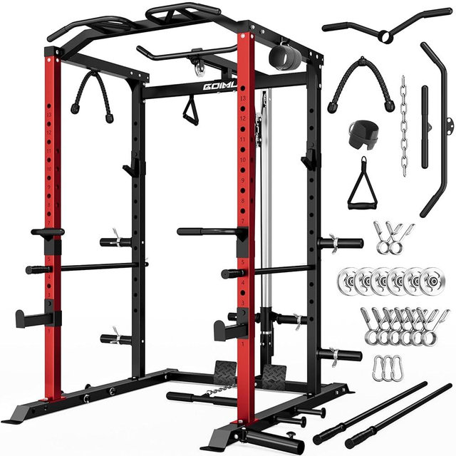 Goimu C1-V4 Power Cage, 2000LBS Squat Rack with LAT Pulldown, Multi-Function Weight Cage Strength Training Machine, Workout Cage with More Attachments for Home Gym Garage