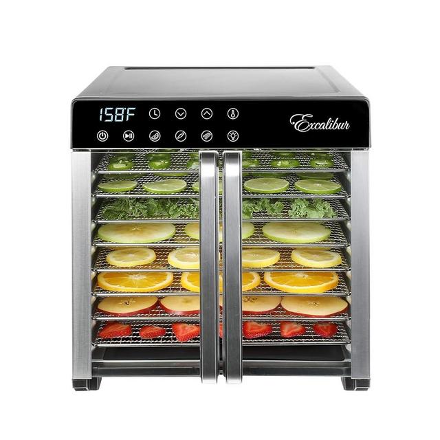 Excalibur Electric Food Dehydrator 8-Tray 7.2 Cu Ft Drying Space with Adjustable Temperature Control Stainless Steel Construction and Glass French Doors, 700-Watts, Stainless Steel
