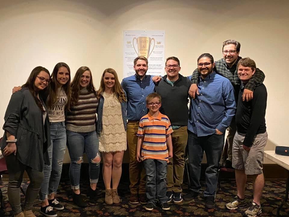 Most of our wonderful wedding party at our engagement party in February 2020!