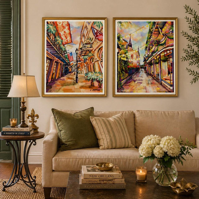 New Orleans Art Prints Set: French Quarter Watercolor, Archival Paper (16x20 inch)