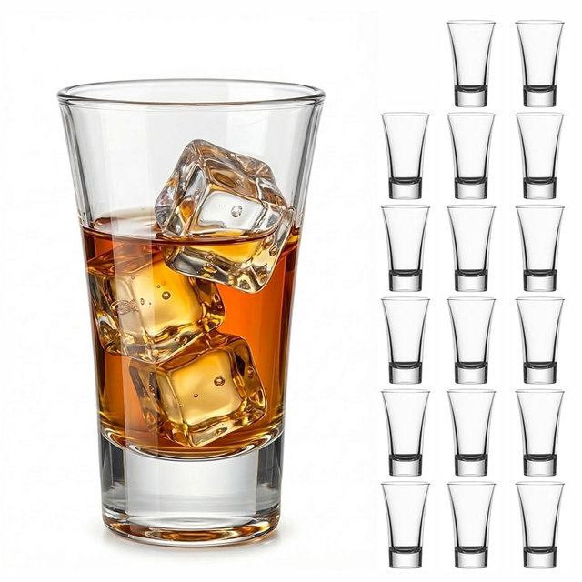 TAOUNOA 18 Pack Shot Glasses, 2 OZ Heavy Base Clear Shot Cups for Whiskey, Tequila, Vodka, Espresso - Durable Glasses Drinking Set for Home, Bars & Parties