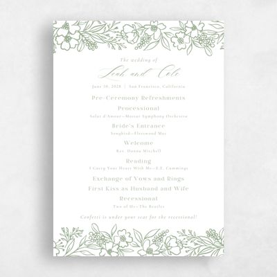 Sage, Green Wedding Program - Mira Letterpress