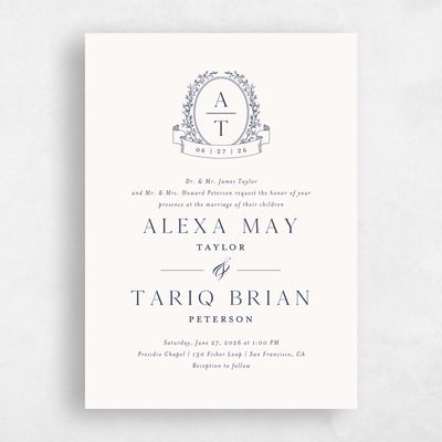 Beige Bordered Wedding Invitation - Hetherton Classic