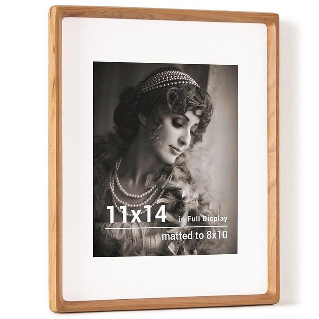 11x14 Picture Frame, USA-Sourced Cherry Wood Photo Frames with HD Tempered Glass, Handcrafted Rounded Corner 11 x 14 Wooden Frame Matted to 8x10 Photos, Gallery Wall Frames for Posters & Art Prints
