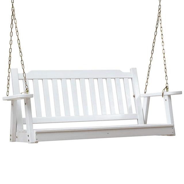 Anjor Heavy Duty Front Porch Swing Seat with Hanging Chains Wood Outdoor 4 Ft, White