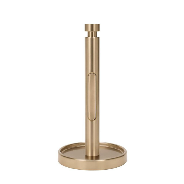 Ivilon Countertop Paper Towel Holder - Weighted Heavy Duty Steel Stand with Non-Slip Base for a Steady One-Handed One Sheet Tear - Fits All Rolls - Warm Gold