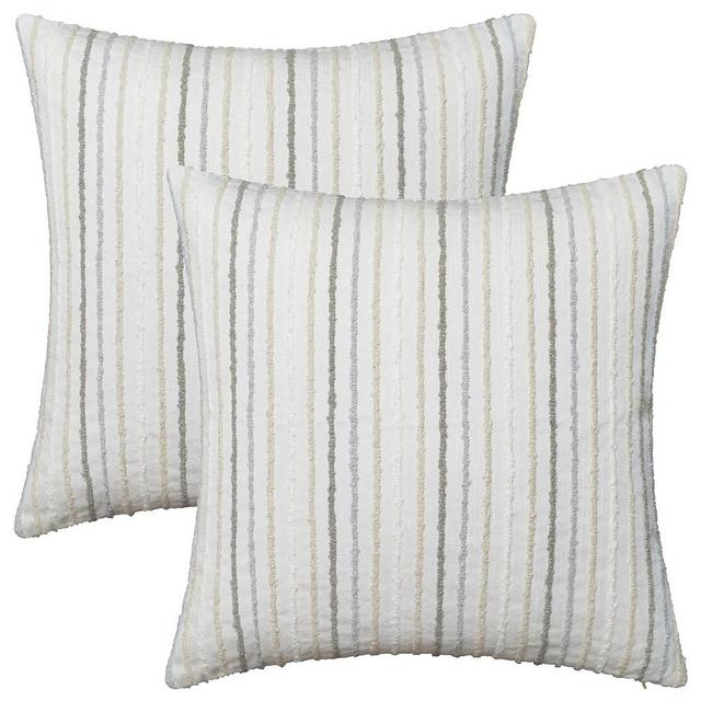 Rythome Set of 2 Multicolor Candlewick Striped Boho Throw Pillow Covers, Textured Cotton-Linen Woven Pillow Covers for Couch and Bed - 18"x18", Cream
