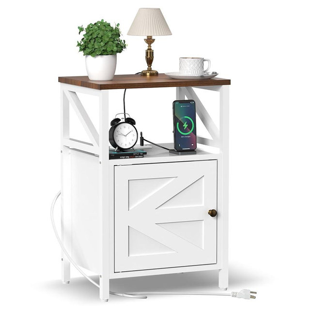 Side Table with Charging Station - 3-Tier End Table Bedside Table Storage with USB Ports and Outlets, Nightstand Accent Table for Living Room, Bedroom, Entryway, Couch or Corner for Small Space