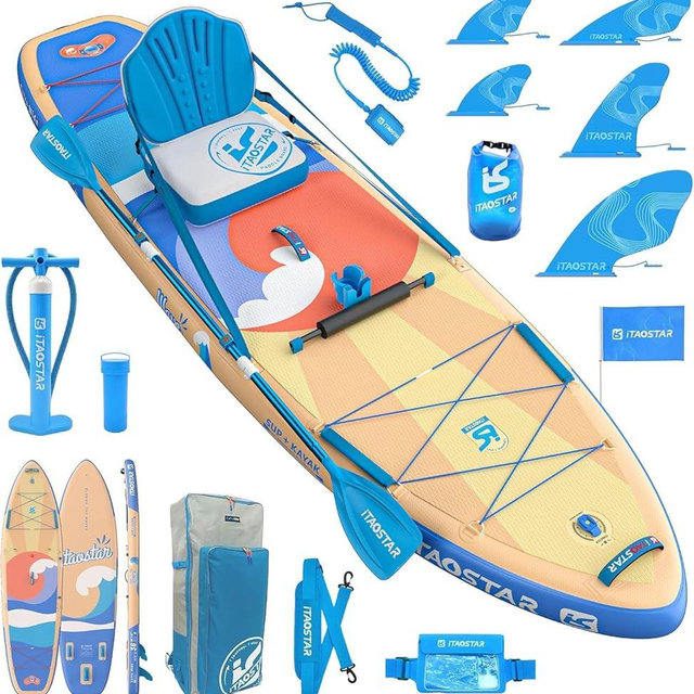 iTAOSTAR Billow 11'6"×36" Extra Wide Paddle Board with Seat, One-Stop Premium SUP Board Accessories, Tailored Fins, Stable Inflatable Stand Up Paddle Boards for Youth/Adults of All Skill Levels