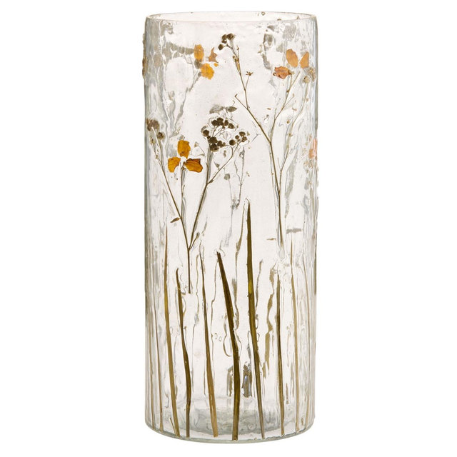 Glass Dried Gold Flower and Grass Inlay Vase